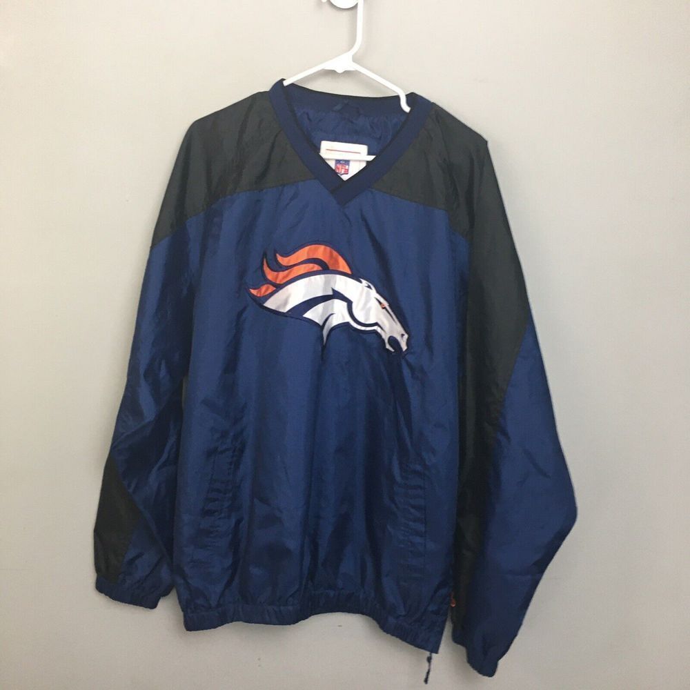 NFL Broncos Long Sleeve Navy Blue Sweatshirt Size L Mens
